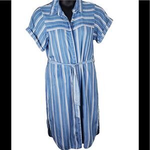GIVEN KALE Striped Chambray Belted Shirt Dress Sz Medium